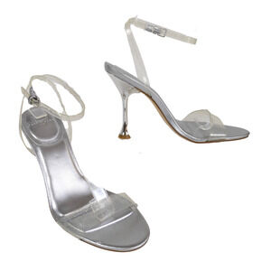 MARC FISHER Silver Calisty Heeled Sandal Sparkle Clear Straps Women's 7.5